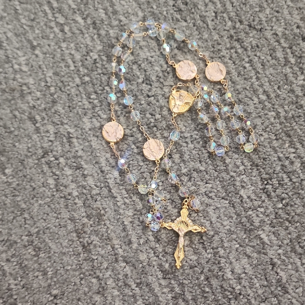 Aurora Borealis Bead Relic Holy Water  Rosary Sacred Heart Religious, Vintage